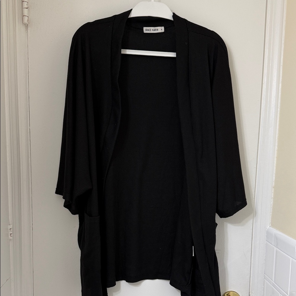 Grace Karin Black Draped Open-Front Kimono Cardigan